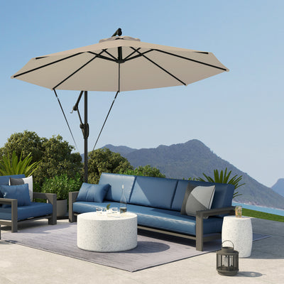 Khaki 3m Cantilever Garden Parasol with Cover and Wind Protection Strap by Outsunny