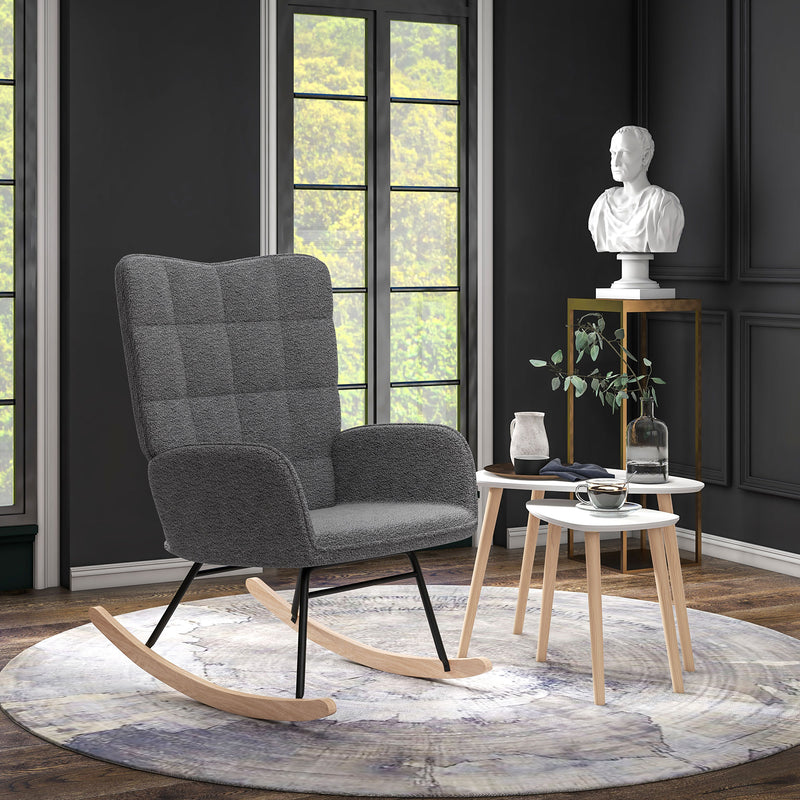 Rocking Chair and Nesting Side Tables Set for Relaxing and Organised Living Spaces White Homcom