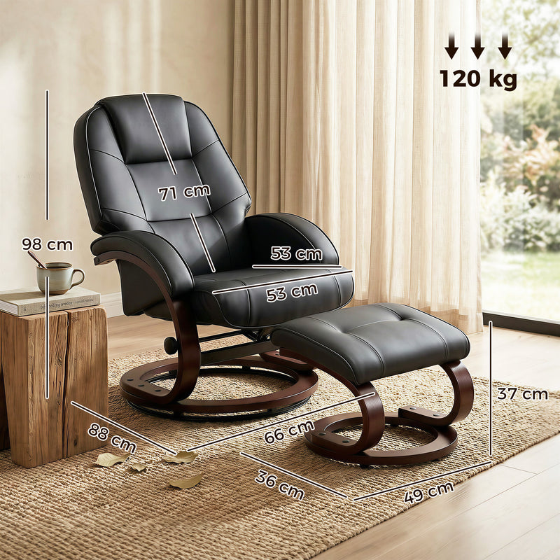 Recliner Chair with Footstool for Relaxing at Home Easy Clean PU Leather Black Homcom