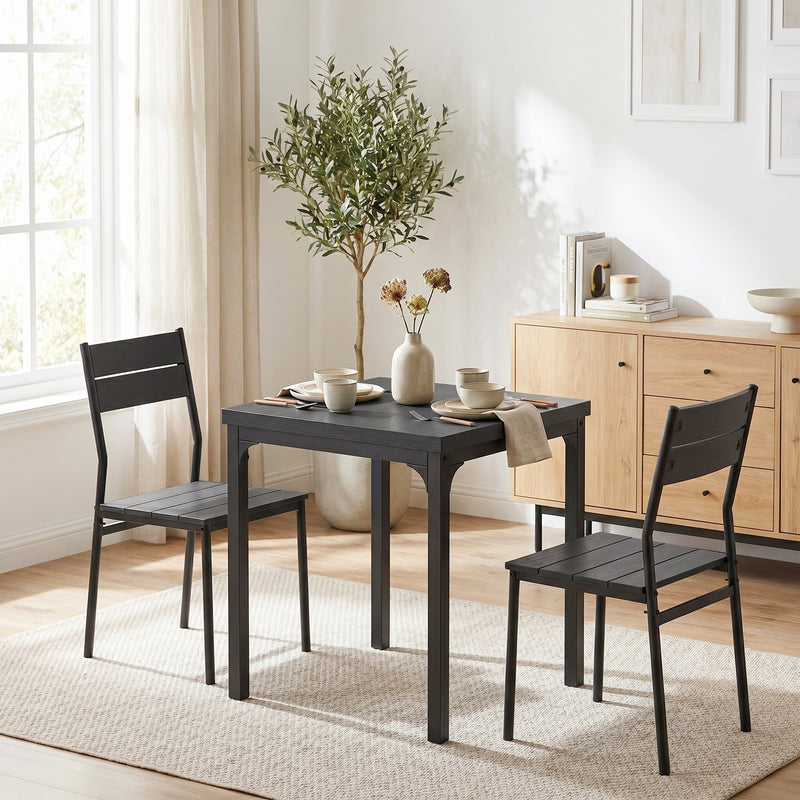 Compact Dining Set for Small Kitchens or Flats with Space Saving Chairs Black Wood Effect