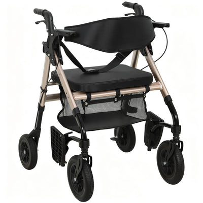 4 Wheel Rollator Walker with Seat and Storage for Elderly or Disabled Support Black AOSOM