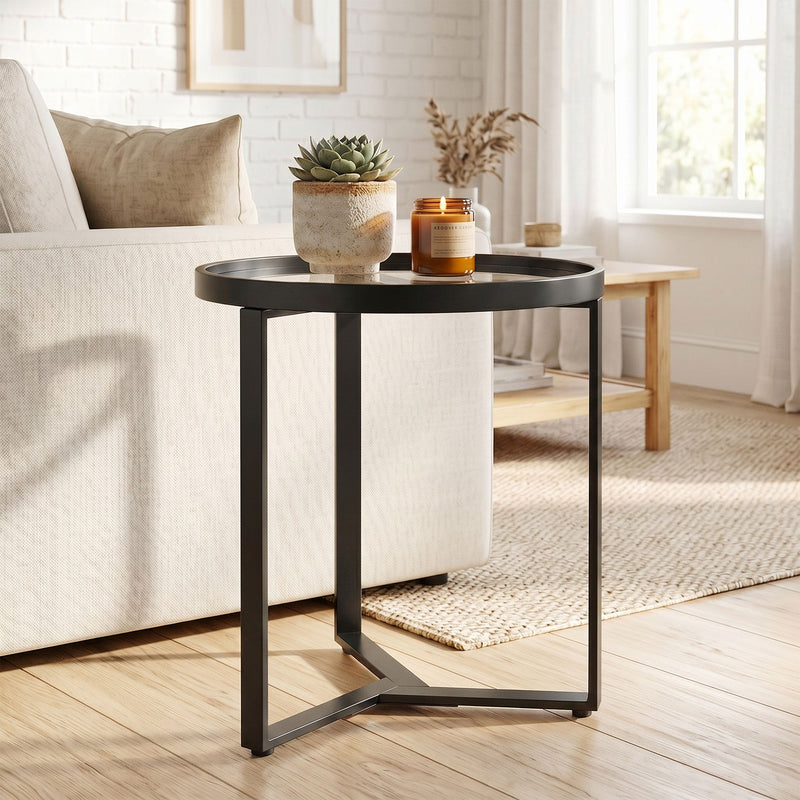 Side Table for Small Spaces with Easy Clean Glass Top