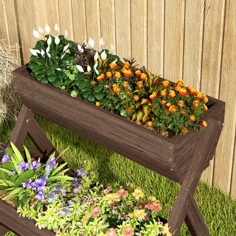 3 Tier Wooden Raised Garden Bed 66L for Flowers Vegetables and Herbs by Outsunny