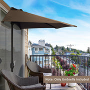 Brown 2.7m Half Parasol Garden Umbrella With Steel Ribs For Balcony Or Patio Shade