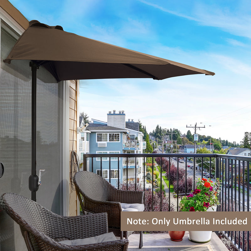 Brown 2.7m Half Parasol Garden Umbrella With Steel Ribs For Balcony Or Patio Shade