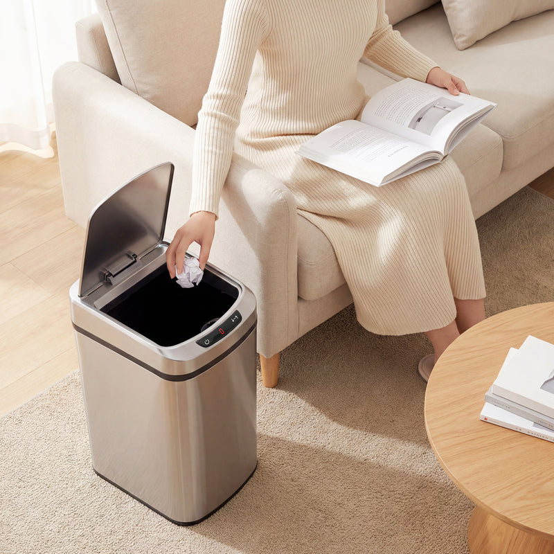 12L Motion Sensor Kitchen Bin with Touchless Opening and Steel Body, Silver AOSOM
