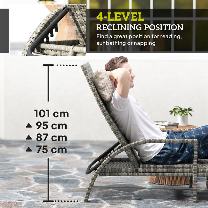 Mixed Grey Rattan Sun Lounger with Adjustable Backrest for Garden Comfort by Outsunny