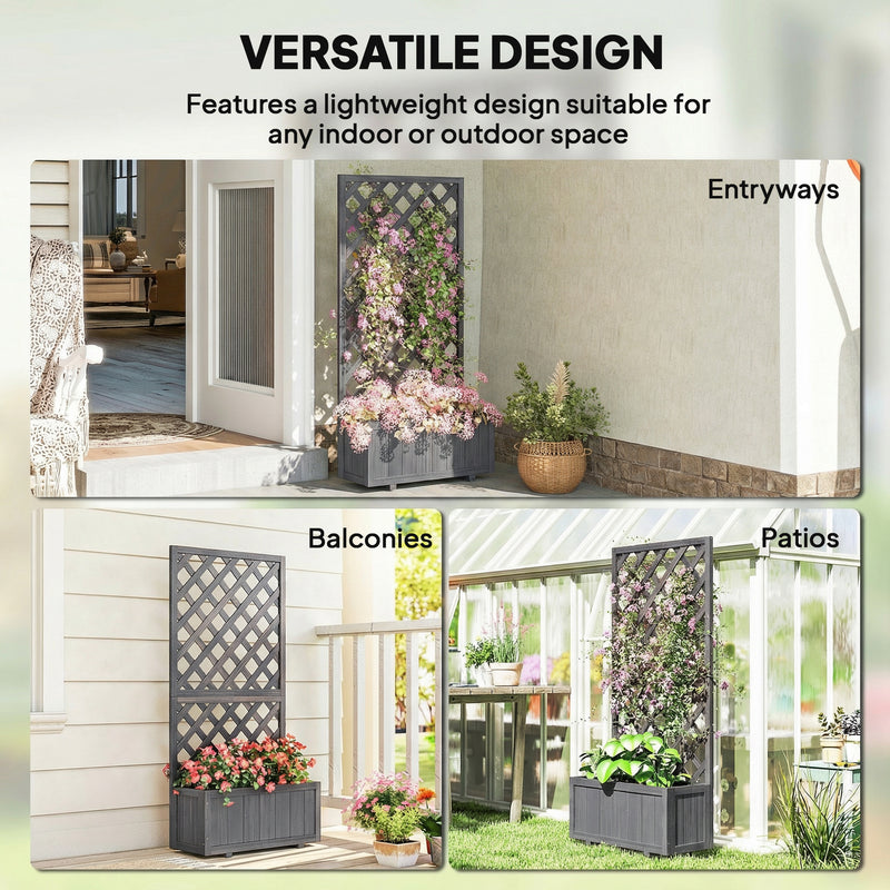 Wooden Planter Box with Trellis for Climbing Plants and Herbs Outdoor Grey