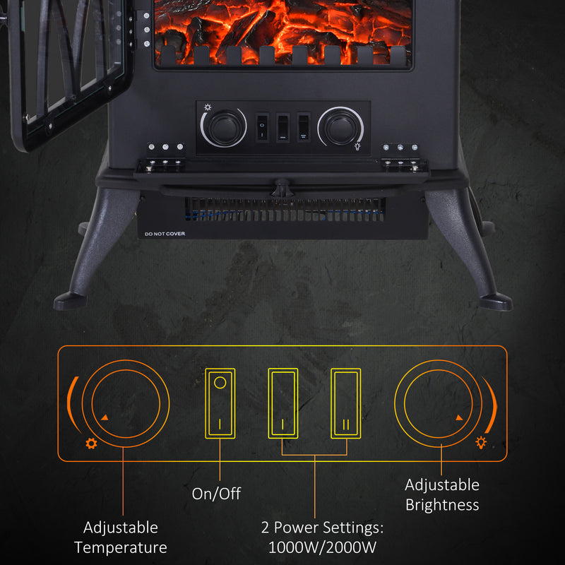 Electric Fireplace Heater for Quick Room Warmth with Adjustable Heat and Flame Effect Black