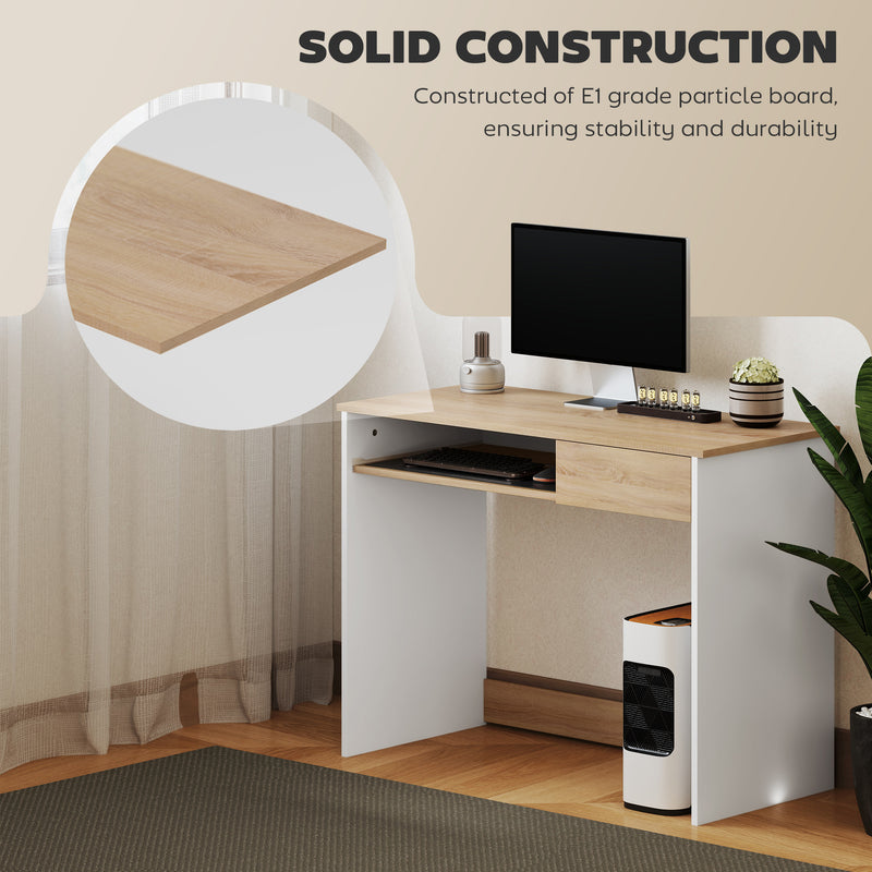 Compact Oak Computer Desk with Keyboard Tray and Drawer for Home Office by HOMCOM
