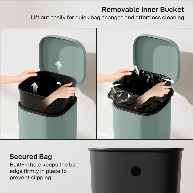 Kitchen Bin 30L Metal with Foot Pedal and Removable Inner Bucket for Small Spaces Green