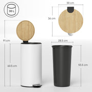 Kitchen Pedal Bin 30L with Soft Close Lid and Removable Liner for Easy Cleaning White Homcom