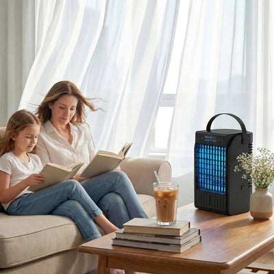 Portable Air Conditioner and Fan with Humidifier and LED Light for Bedrooms or Offices Black AOSOM