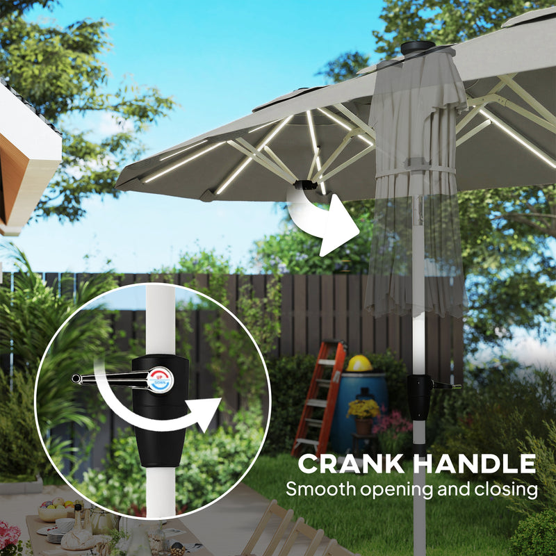 3m Double Garden Parasol with Lights for Outdoor Shade, Solar Powered LED, UPF30+