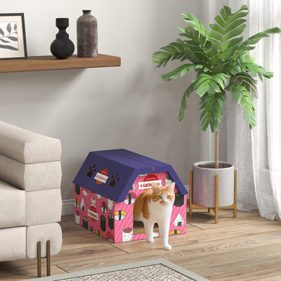 2 in 1 Cardboard Cat House with Scratching Board for Indoor Cats, Pink AOSOM