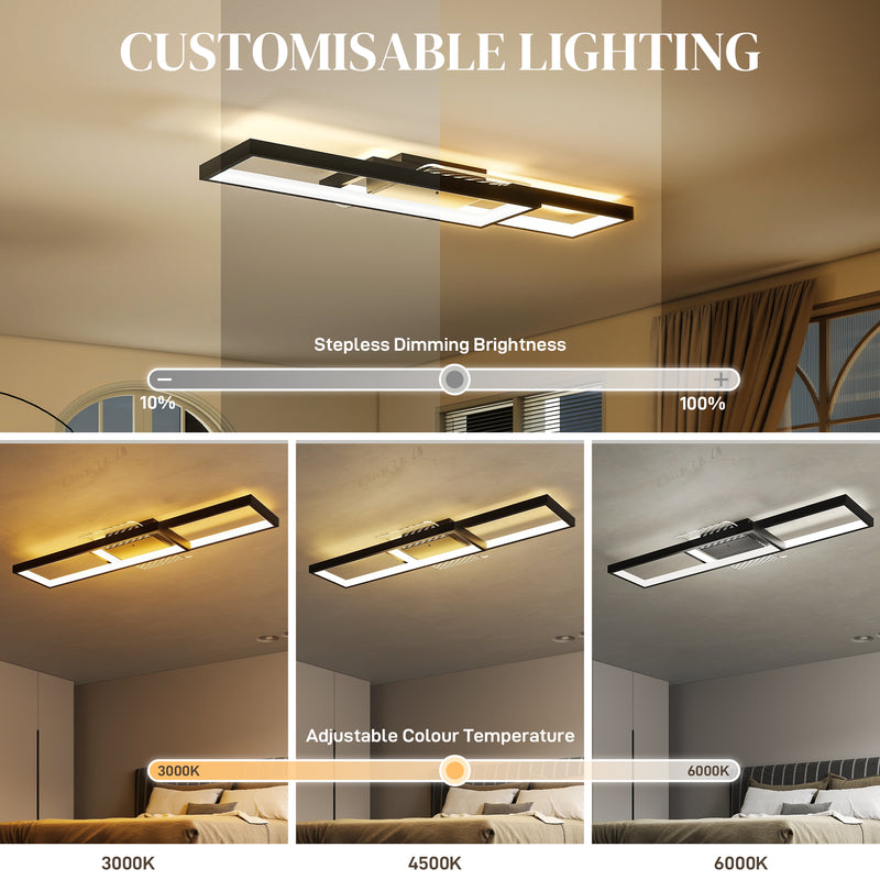 Modern Dimmable LED Ceiling Light With Remote And Wall Control For Lounge Or Bedroom Black AOSOM
