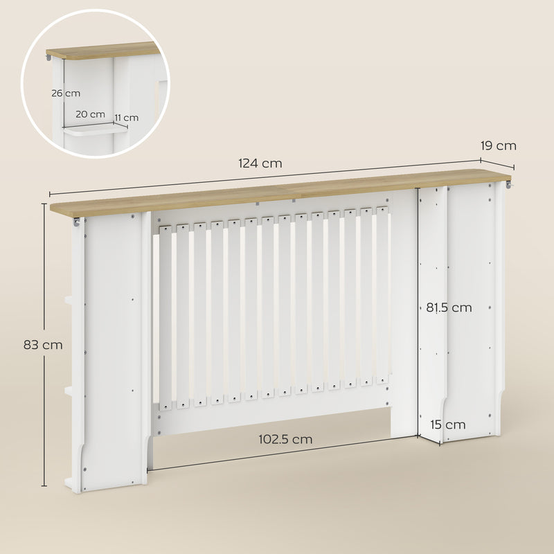 Large White Radiator Cover with Open Storage Shelves for Living Room or Hallway, 152W x 19D x 83H cm