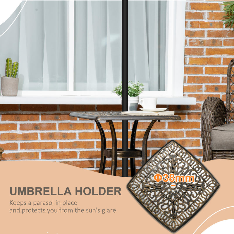 Bronze Cast Aluminium Square Garden Side Table With Umbrella Hole For Patio Or Balcony Use