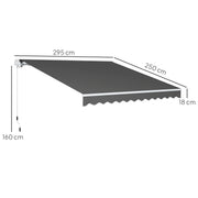 Dark Grey 3 x 2.5m Retractable Manual Awning With Crank Handle and Fittings by Outsunny