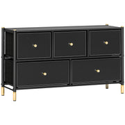 Black Faux Leather Chest of 5 Drawers With Gold Handles by HOMCOM