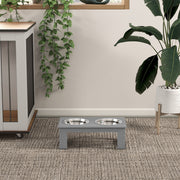 Raised Dog Bowl Stand with Stainless Steel Dishes for Small Dogs Supports Healthy Eating, Grey