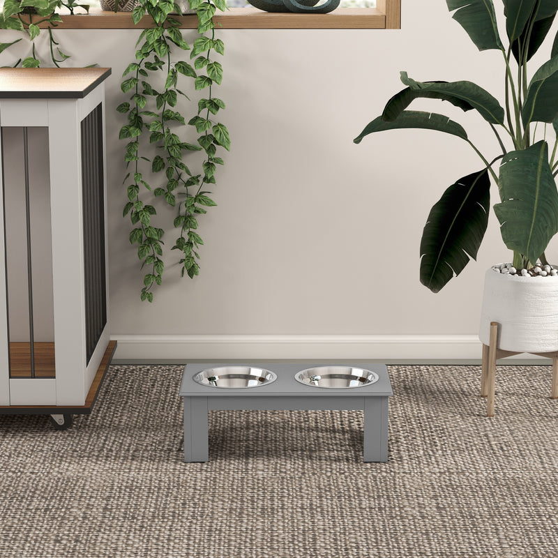 Raised Dog Bowl Stand with Stainless Steel Dishes for Small Dogs Supports Healthy Eating, Grey