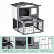 2 Tier Wooden Rabbit Hutch for Outdoor Use with Ramp and Shelter for Guinea Pigs Grey AOSOM