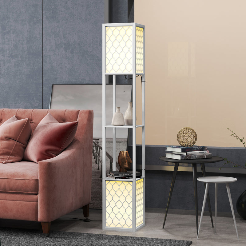 White Floor Lamp with Shelves Duo Light Design for Storage and Display by HOMCOM
