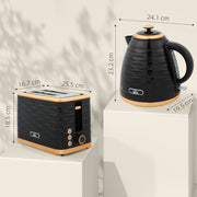 Black 3000W 1.7L Fast Boil Kettle and 2 Slice Toaster Set with 7 Browning Levels