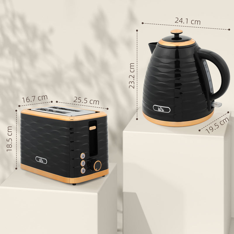 Black 3000W 1.7L Fast Boil Kettle and 2 Slice Toaster Set with 7 Browning Levels