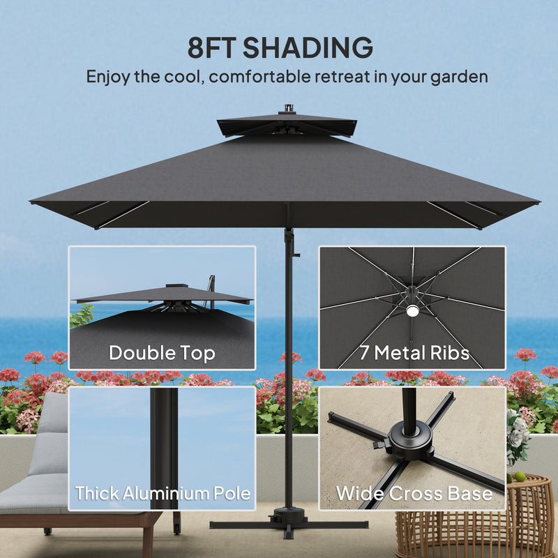 2.5m Cantilever Parasol with Solar LED Lights 360Â° Rotation and Tilt Dark Grey by Outsunny