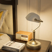 Antique Style Bankers Table Lamp with White Glass Shade for Home Office Desk, White