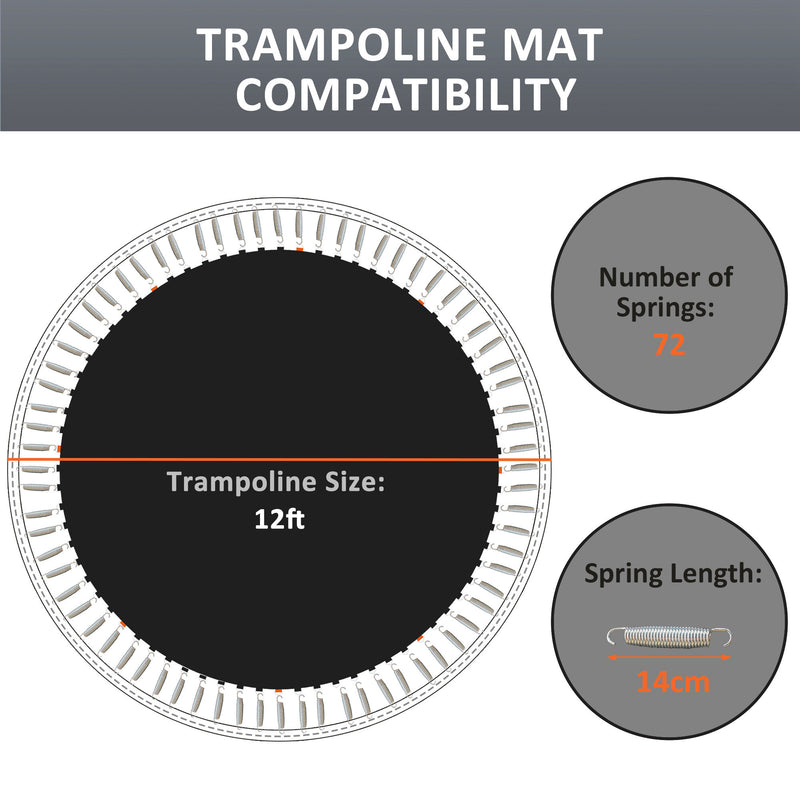 12ft Trampoline Replacement Mat with Spring Tool and 72 V Hooks for Outdoor Use Black AOSOM
