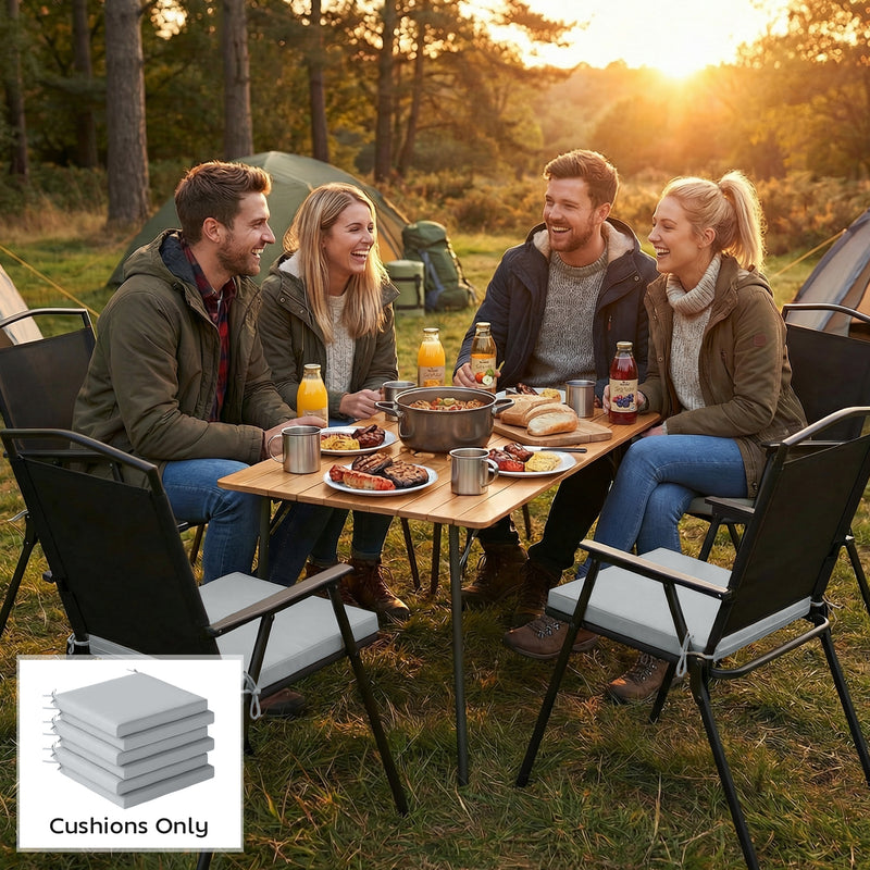 Outdoor Seat Cushions Set of 6 for Garden Chairs with Removable Covers Light Grey AOSOM