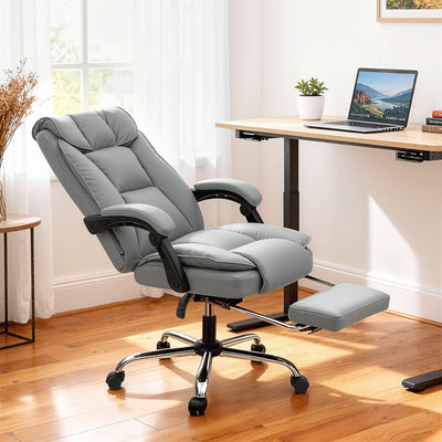 Reclining Faux Leather Swivel Office Chair with Adjustable Backrest for Home Work Black