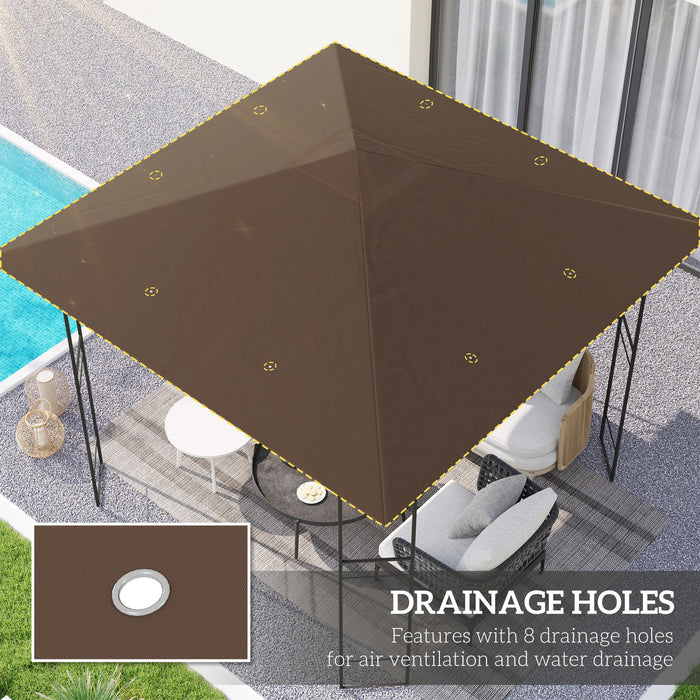 Brown 3 x 3m Gazebo Canopy Replacement Cover Water-Resistant with Drain Holes by Outsunny