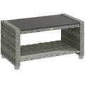 Rattan Coffee Table with Two-Tier Storage for Garden or Conservatory Grey AOSOM