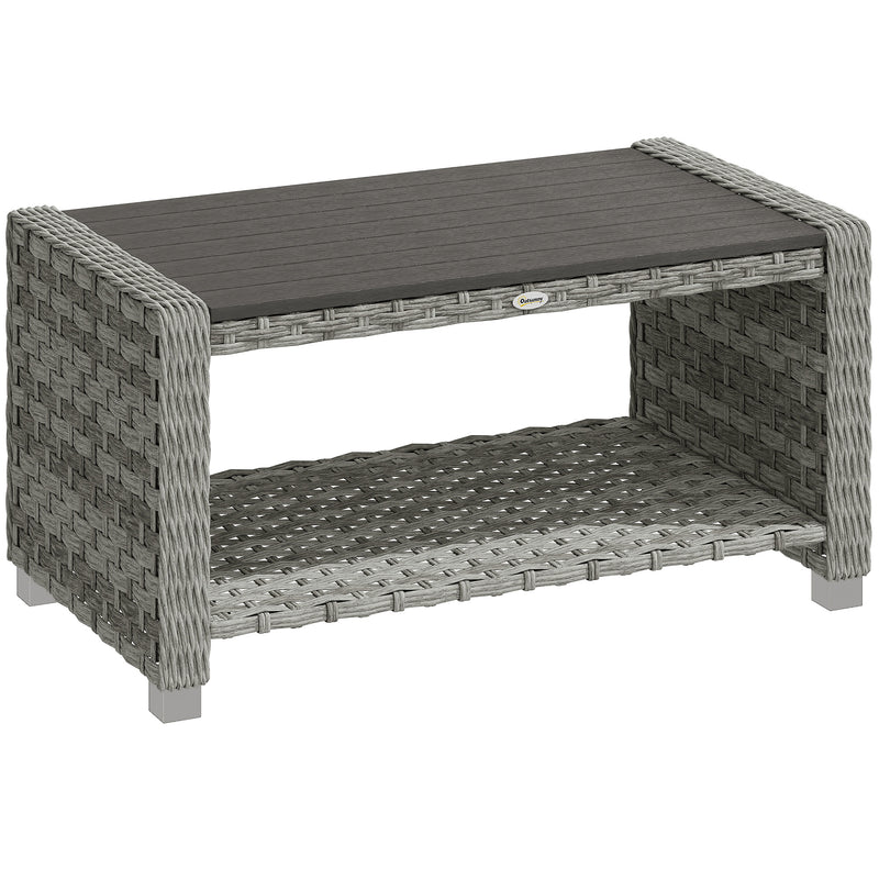 Rattan Coffee Table with Two-Tier Storage for Garden or Conservatory Grey