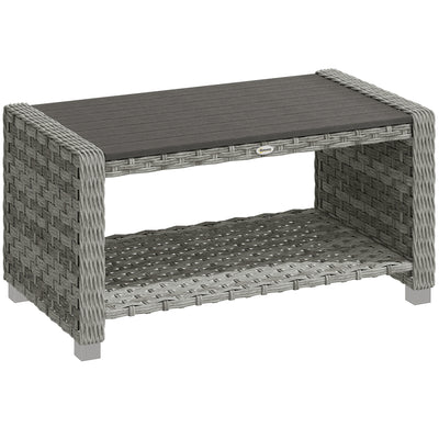 Rattan Coffee Table with Two-Tier Storage for Garden or Conservatory Grey AOSOM