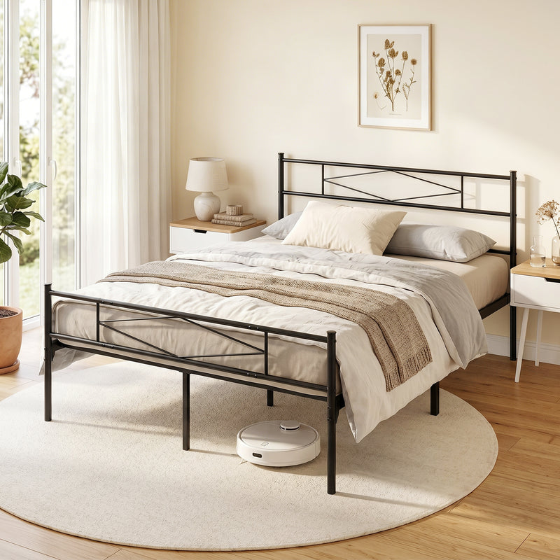 King Size Metal Bed Frame with Under Bed Storage and Stable Support Black