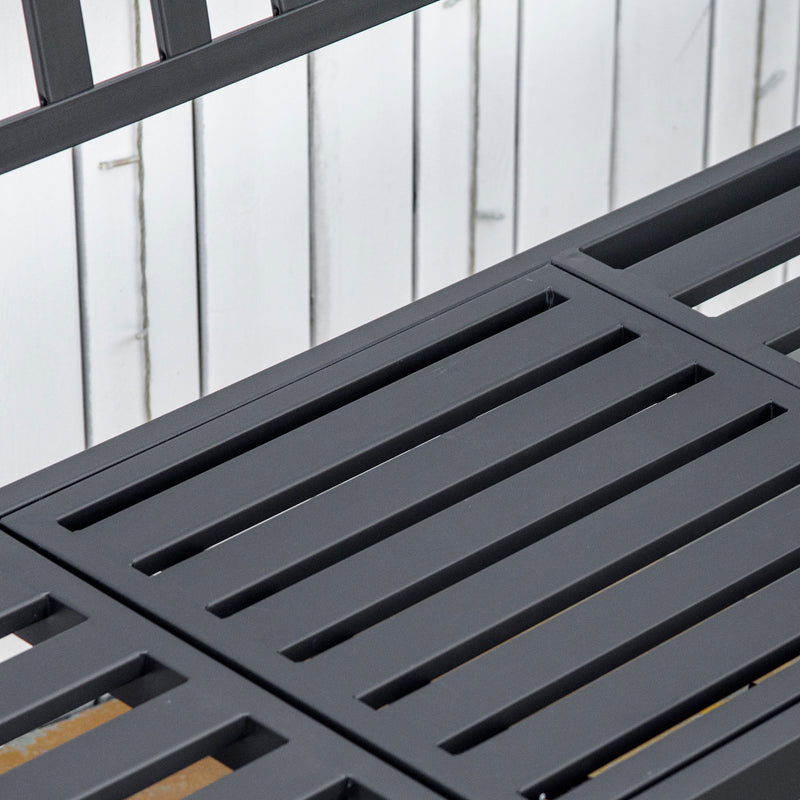 Outdoor Metal Bench with Pull-Out Centre Table for Garden or Patio Seating Black Outsunny