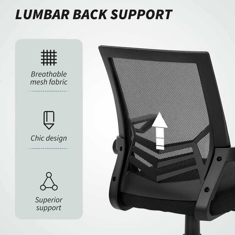 Ergonomic Mesh Office Chair With Flip Up Arms And Lumbar Support For Home Desk, Black