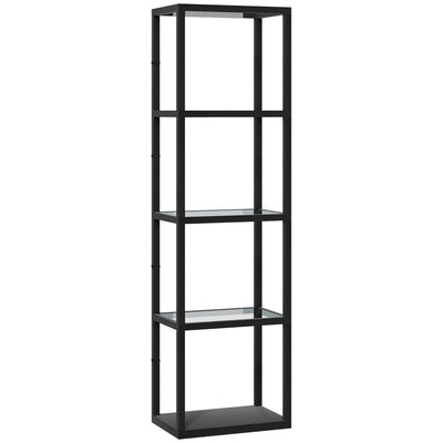Tall LED Floor Lamp With Glass Shelves And Dimmable Light For Living Room, Black