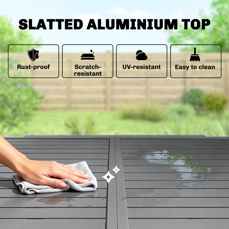 Extendable Garden Dining Table for 4 to 8 People Weatherproof Aluminium Dark Grey Outsunny
