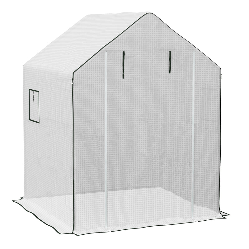 Walk In PE Greenhouse Cover Replacement With Roll Up Door And Windows For Garden, White
