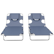 Grey Foldable Sun Lounger Set of 2 with Reading Hole and Adjustable Backrest for Garden AOSOM