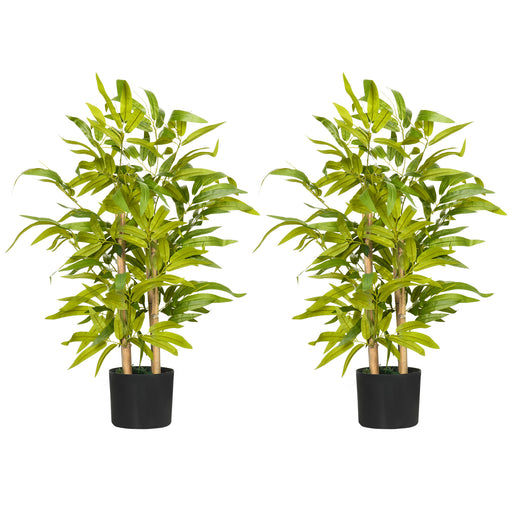 Set of 2 Artificial Bamboo Plants in Pots Ideal for Indoor or Outdoor Decor Green