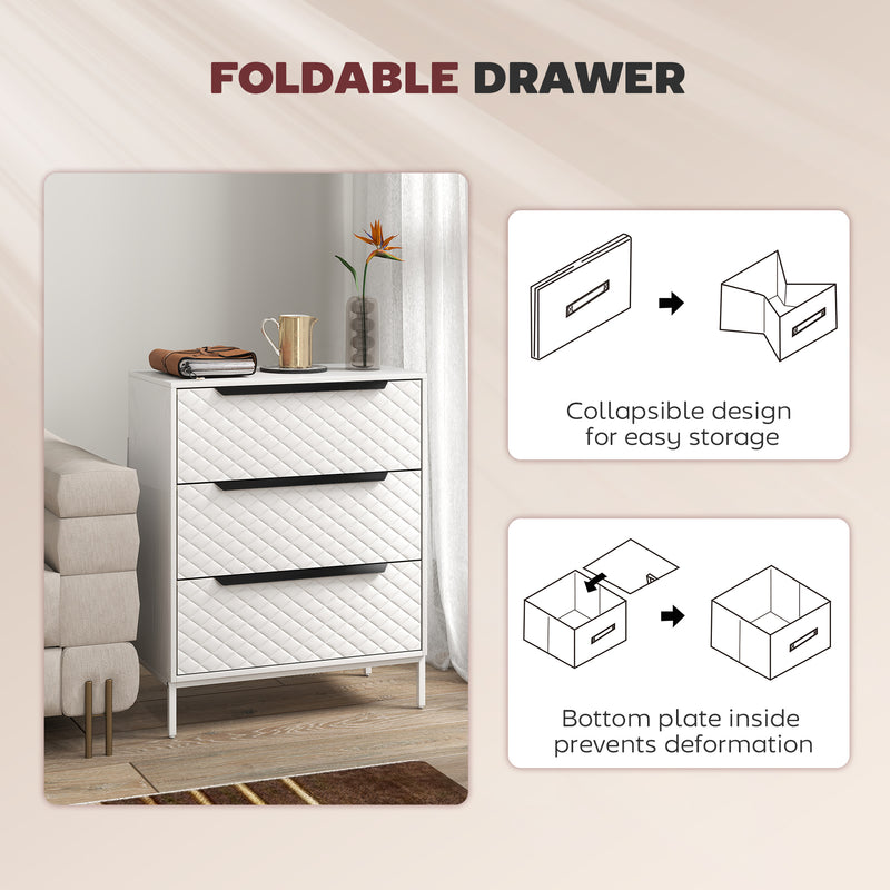 3 Drawer Fabric Dresser with Aluminium Handles Ideal for Bedroom Storage White