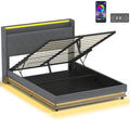 King Size Ottoman Storage Bed Frame with USB Charging and LED Lighting Dark Grey AOSOM