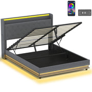 King Size Ottoman Storage Bed Frame with USB Charging and LED Lighting Dark Grey AOSOM